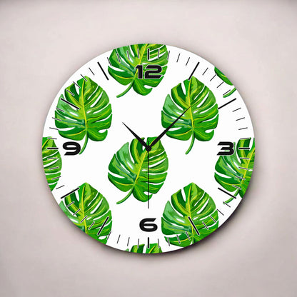 Beyaz Renkli Baskı Yaprak Desenli Sayılı Hediyelik Ahşap Sessiz Tablo Duvar Saati