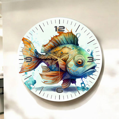 Renkli Baskı Balık Desenli Sayılı Hediyelik Ahşap Sessiz Tablo Duvar Saati
