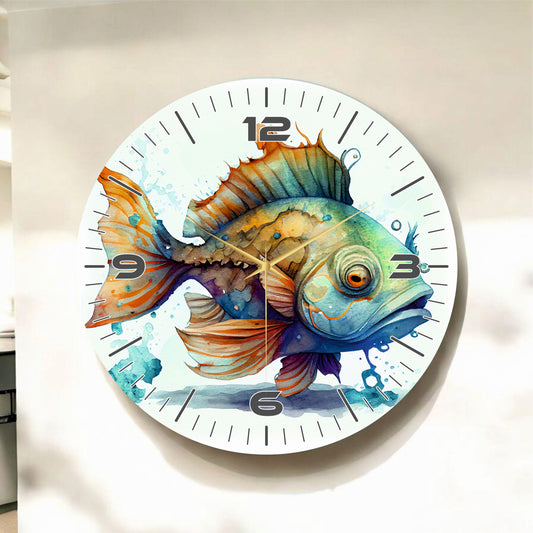 Renkli Baskı Balık Desenli Sayılı Hediyelik Ahşap Sessiz Tablo Duvar Saati