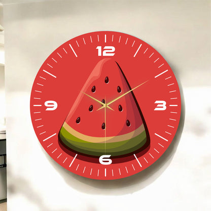 Kırmızı Renkli Baskı Karpuz Meyve Desenli Sayılı Hediyelik Ahşap Sessiz Tablo Duvar Saati