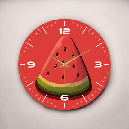Kırmızı Renkli Baskı Karpuz Meyve Desenli Sayılı Hediyelik Ahşap Sessiz Tablo Duvar Saati