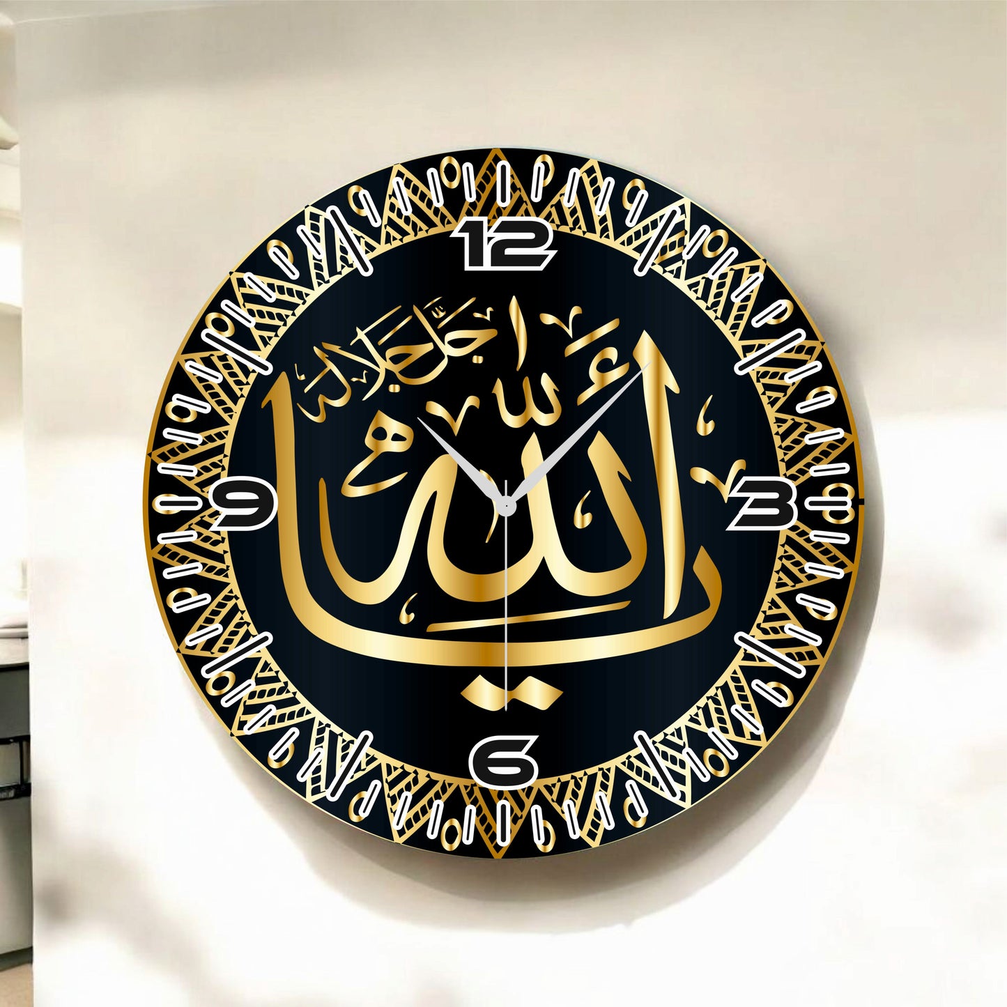 Renkli Baskı Dini Desenli Sayılı Hediyelik Ahşap Sessiz Tablo Duvar Saati