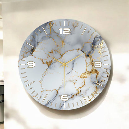 Renkli Baskı Gold Mermer Desenli Sayılı Hediyelik Ahşap Sessiz Tablo Duvar Saati