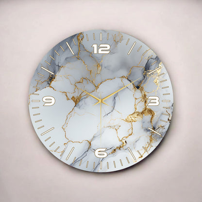 Renkli Baskı Gold Mermer Desenli Sayılı Hediyelik Ahşap Sessiz Tablo Duvar Saati