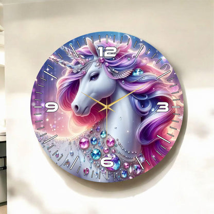 Renkli Baskı At Çocuk Desenli Sayılı Hediyelik Ahşap Sessiz Tablo Duvar Saati