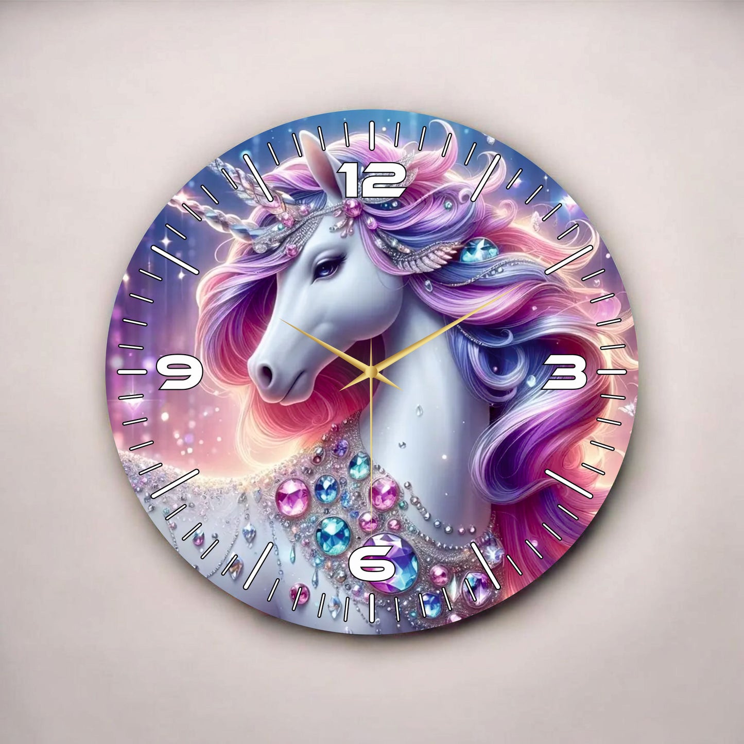 Renkli Baskı At Çocuk Desenli Sayılı Hediyelik Ahşap Sessiz Tablo Duvar Saati