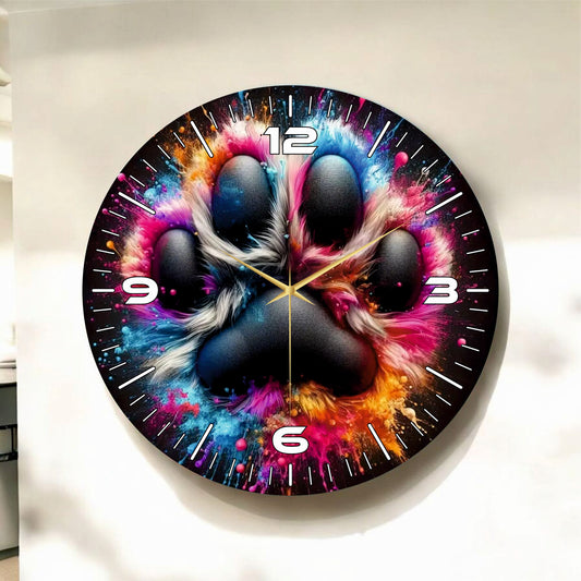 Renkli Baskı Kedi Pati Çocuk Desenli Sayılı Hediyelik Ahşap Sessiz Tablo Duvar Saati