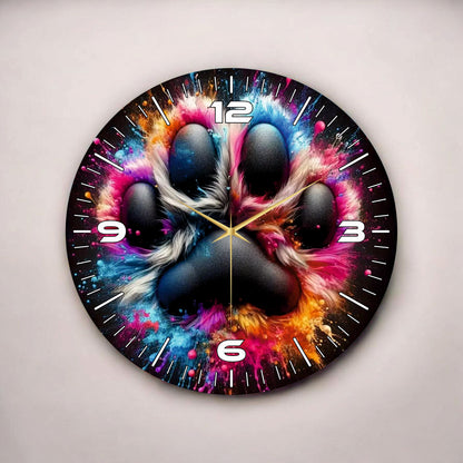 Renkli Baskı Kedi Pati Çocuk Desenli Sayılı Hediyelik Ahşap Sessiz Tablo Duvar Saati