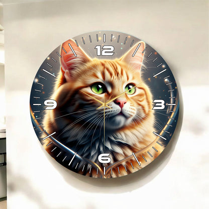 Renkli Baskı Kedi Hayvan Desenli Sayılı Hediyelik Ahşap Sessiz Tablo Duvar Saati
