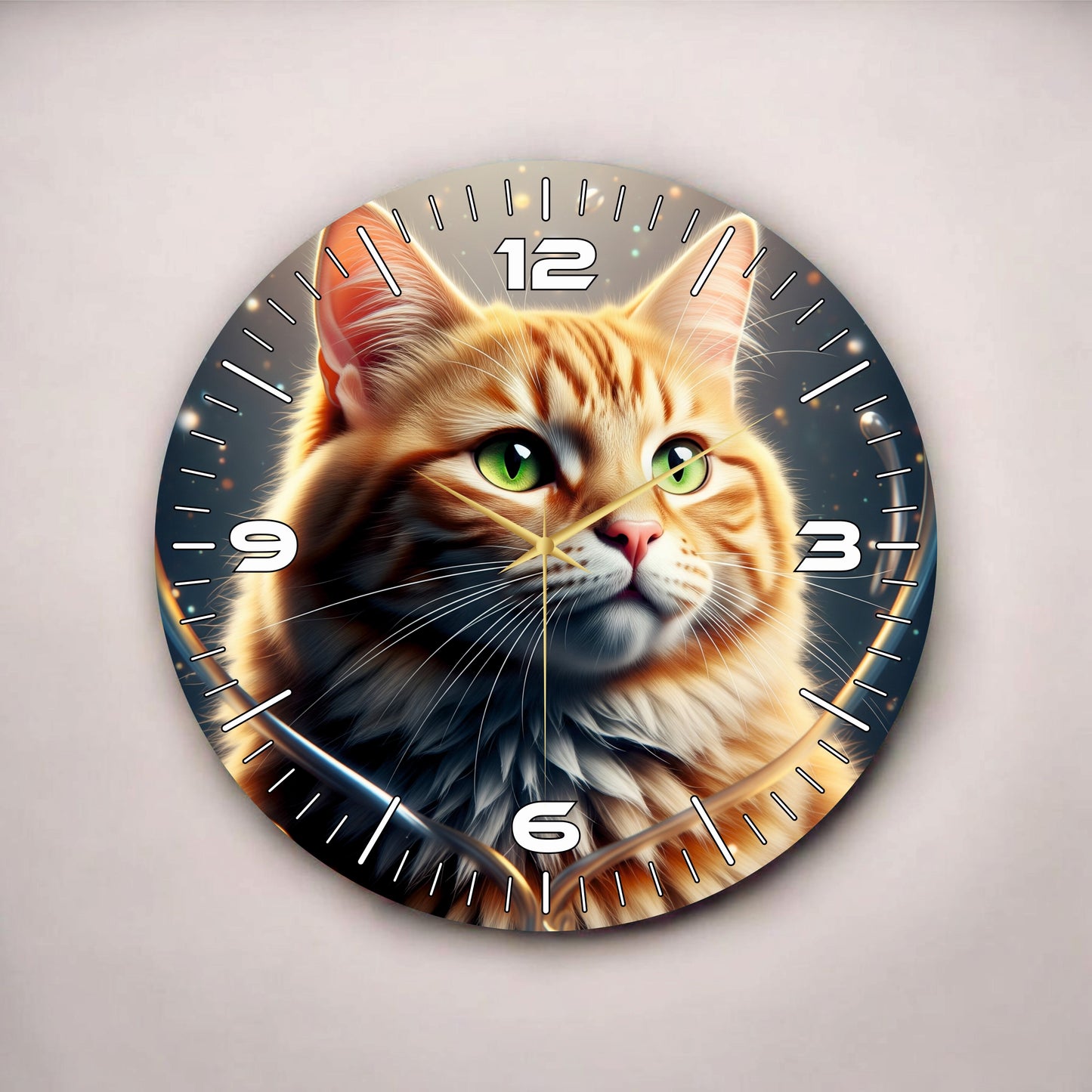 Renkli Baskı Kedi Hayvan Desenli Sayılı Hediyelik Ahşap Sessiz Tablo Duvar Saati