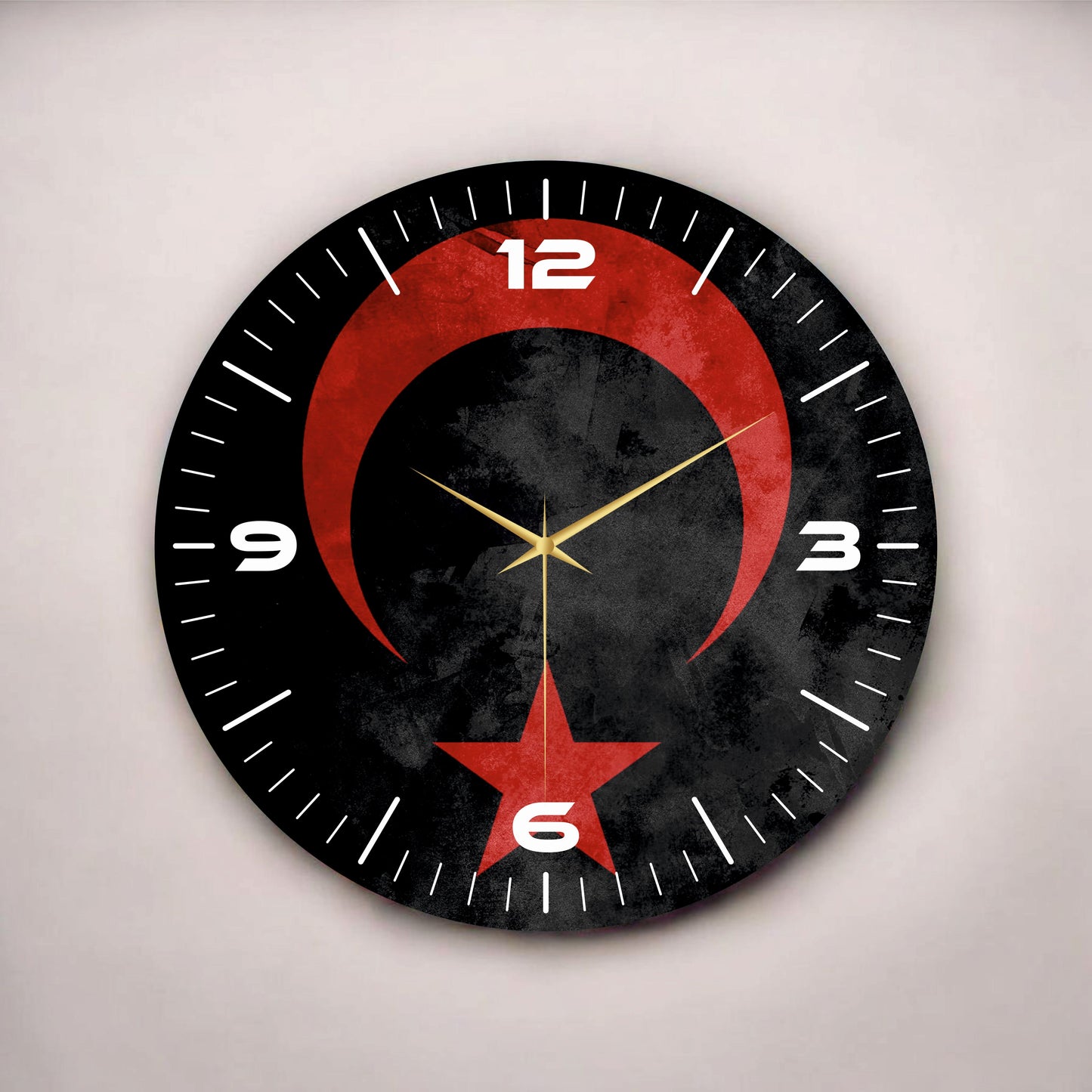 Renkli Baskı Türk Bayrak Desenli Sayılı Hediyelik Ahşap Sessiz Tablo Duvar Saati