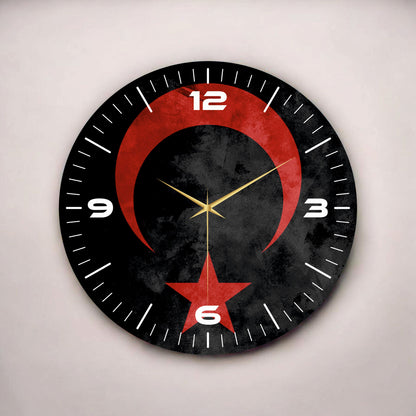 Renkli Baskı Türk Bayrak Desenli Sayılı Hediyelik Ahşap Sessiz Tablo Duvar Saati