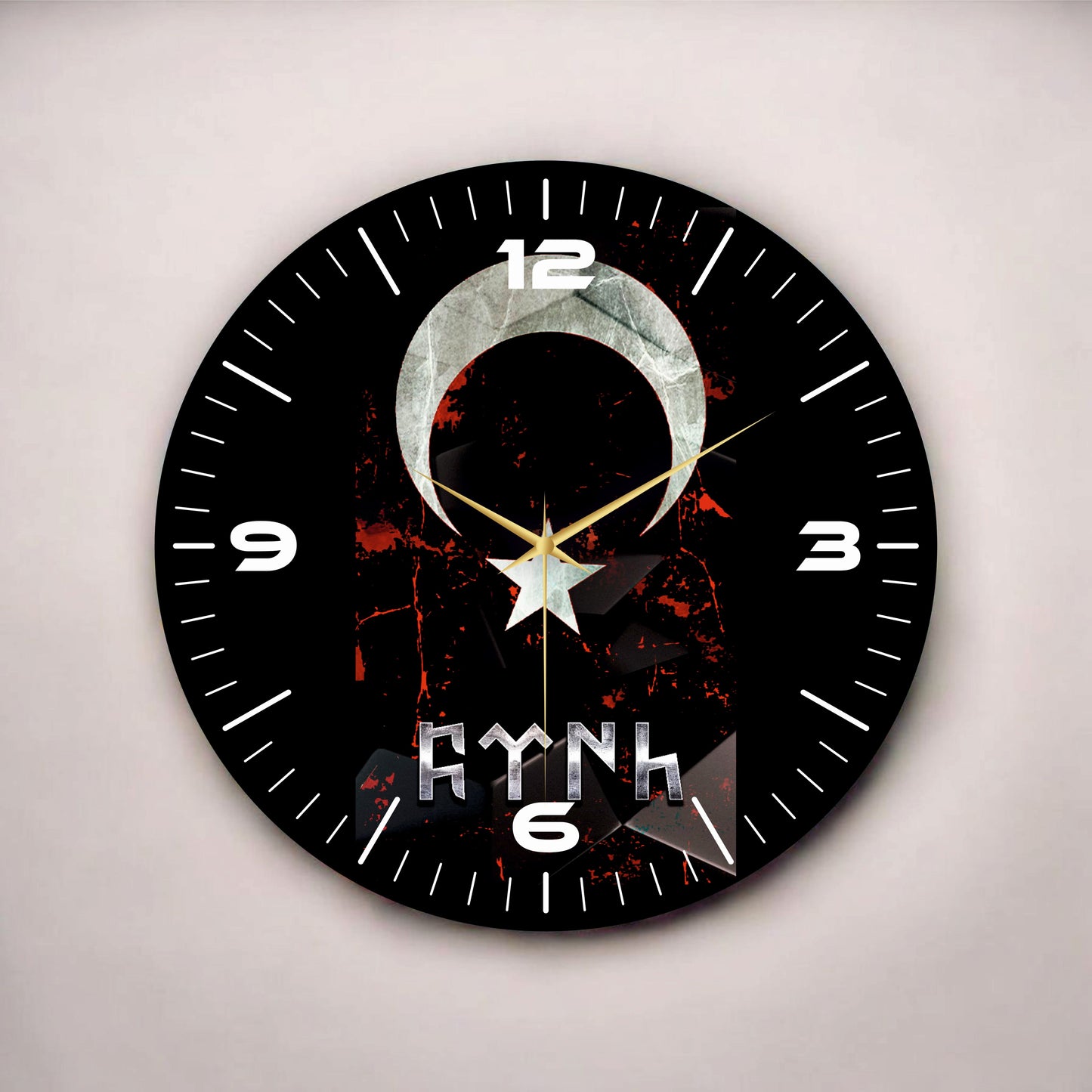 FYNH Renkli Baskı Göktürk Türk Bayrağı Desenli Sayılı Hediyelik Ahşap Sessiz Tablo Duvar Saati