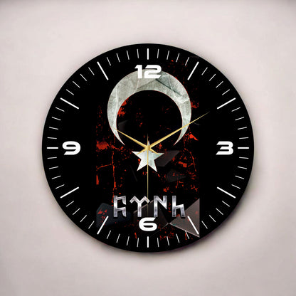 FYNH Renkli Baskı Göktürk Türk Bayrağı Desenli Sayılı Hediyelik Ahşap Sessiz Tablo Duvar Saati