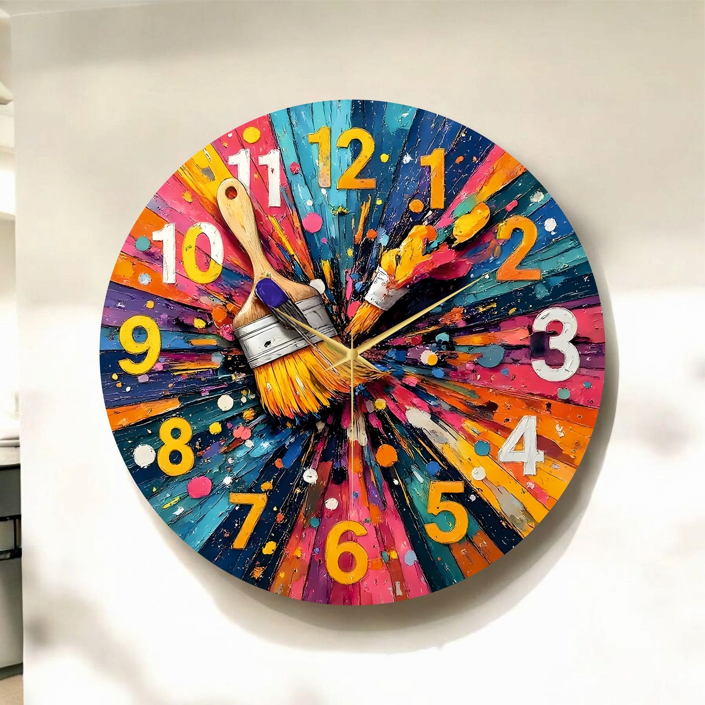 Renkli Baskı Desenli Sayılı Hediyelik Ahşap Sessiz Tablo Duvar Saati