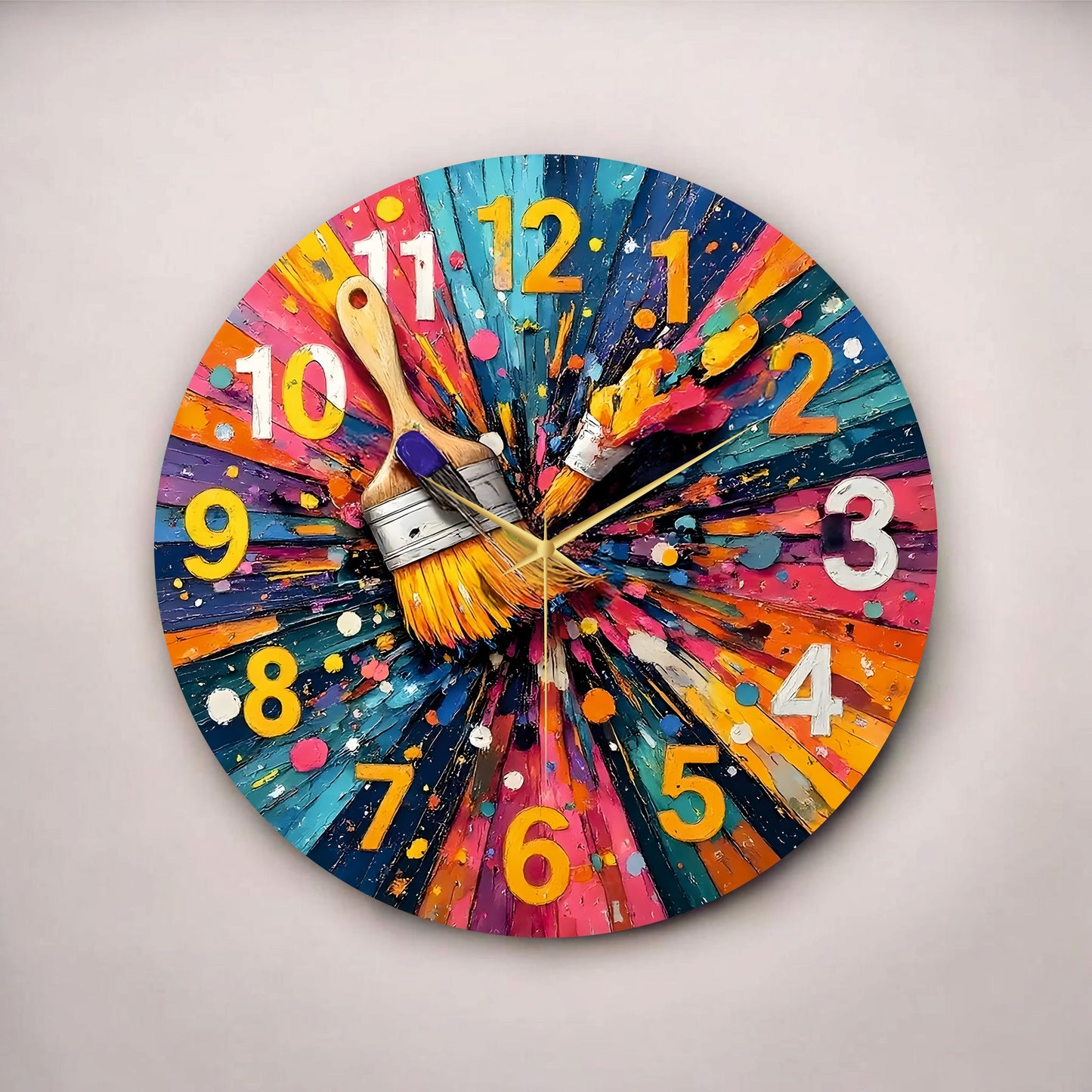 Renkli Baskı Desenli Sayılı Hediyelik Ahşap Sessiz Tablo Duvar Saati