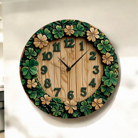 Renkli Baskı Çiçek Desenli Sayılı Hediyelik Ahşap Sessiz Tablo Duvar Saati