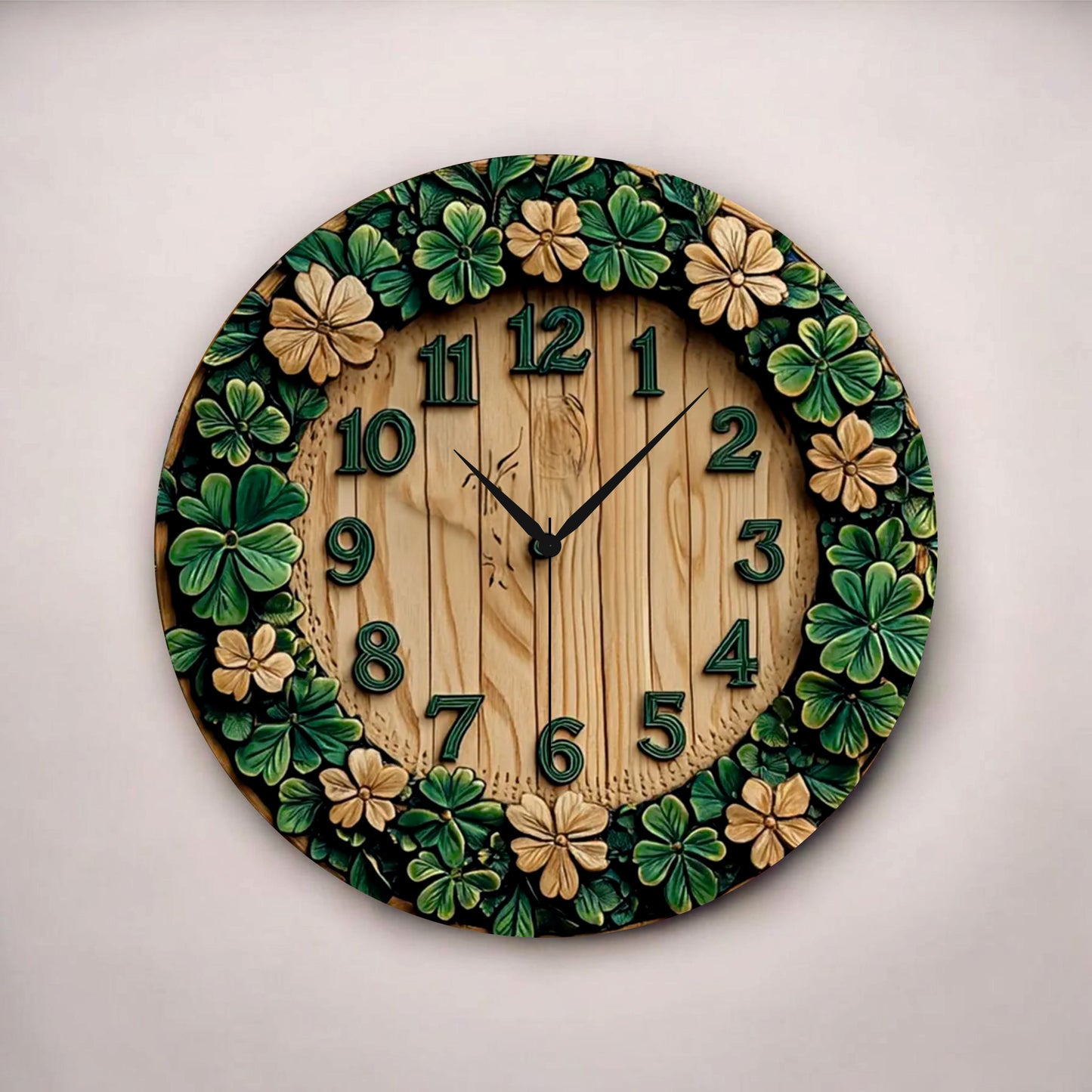 Renkli Baskı Çiçek Desenli Sayılı Hediyelik Ahşap Sessiz Tablo Duvar Saati