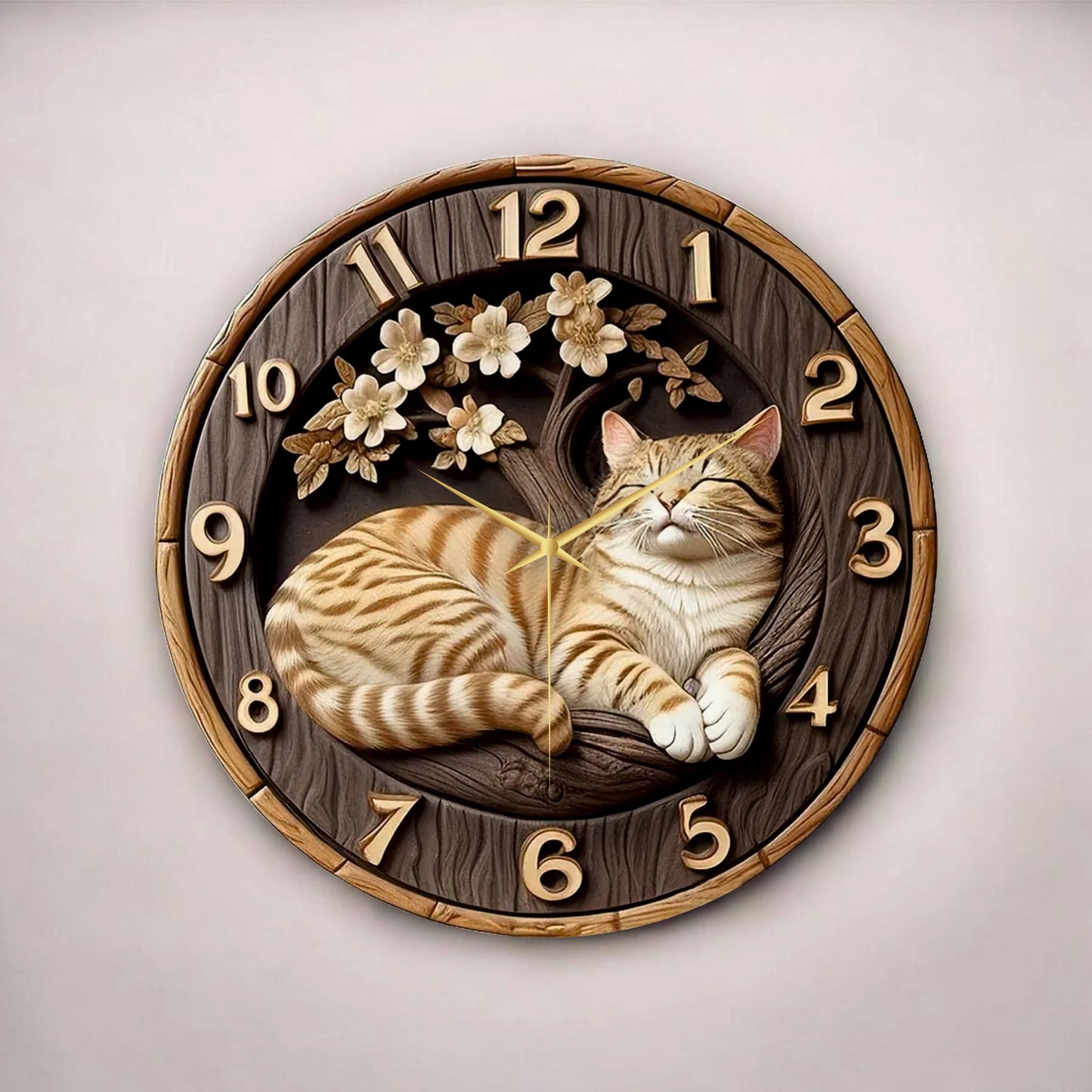 Renkli Baskı Kedi Çocuk Desenli Sayılı Hediyelik Ahşap Sessiz Tablo Duvar Saati