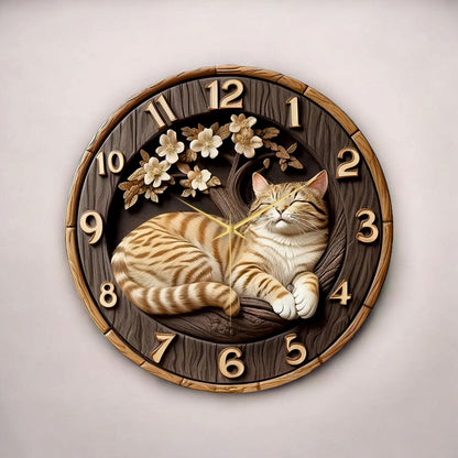 Renkli Baskı Kedi Çocuk Desenli Sayılı Hediyelik Ahşap Sessiz Tablo Duvar Saati