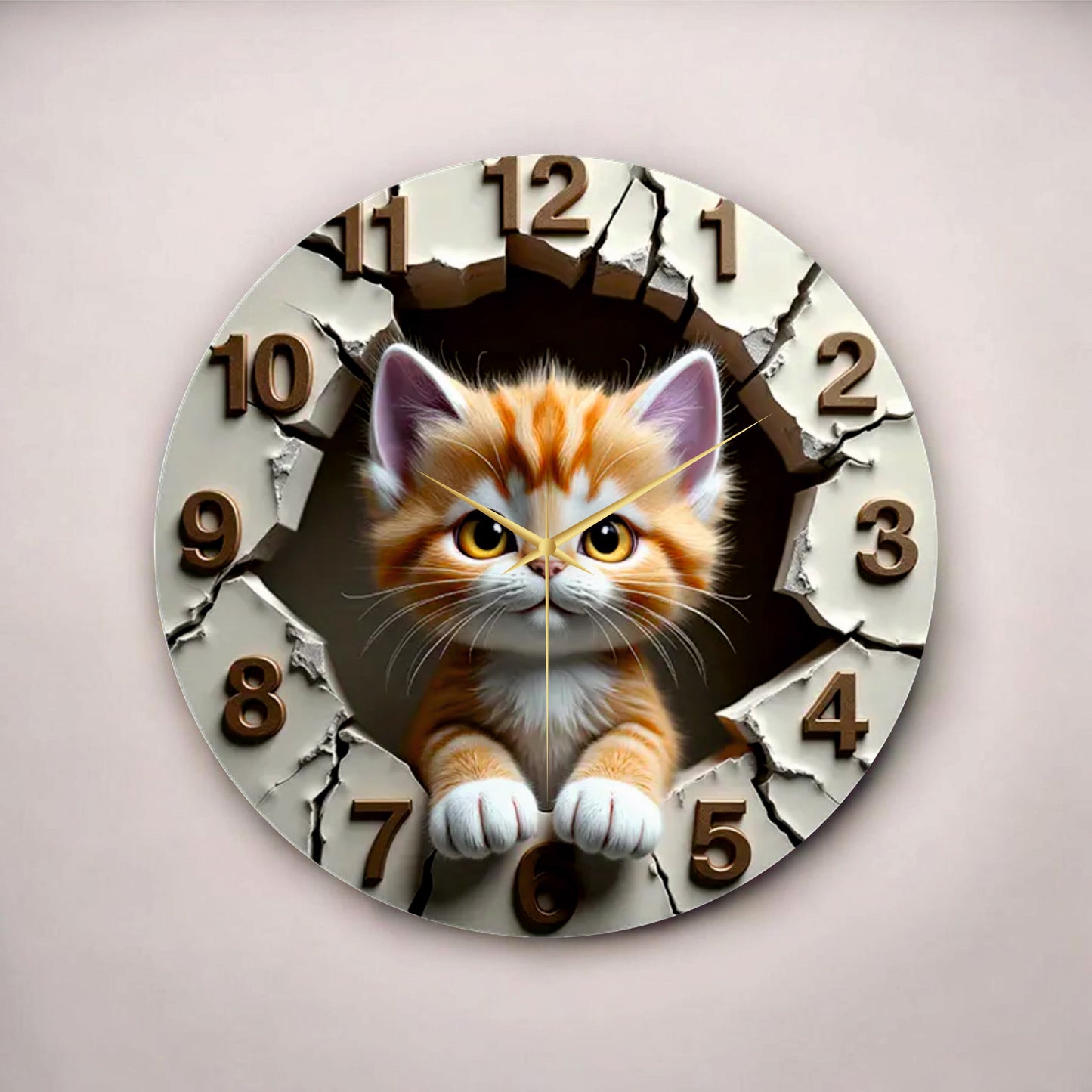 Renkli Baskı Kedi Çocuk Desenli Sayılı Hediyelik Ahşap Sessiz Tablo Duvar Saati