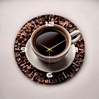 Renkli Baskı Kahve Desenli Sayılı Hediyelik Ahşap Sessiz Tablo Duvar Saati