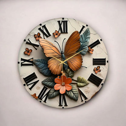 Renkli Baskı Kelebek Yaprak Desenli Sayılı Hediyelik Ahşap Sessiz Tablo Duvar Saati
