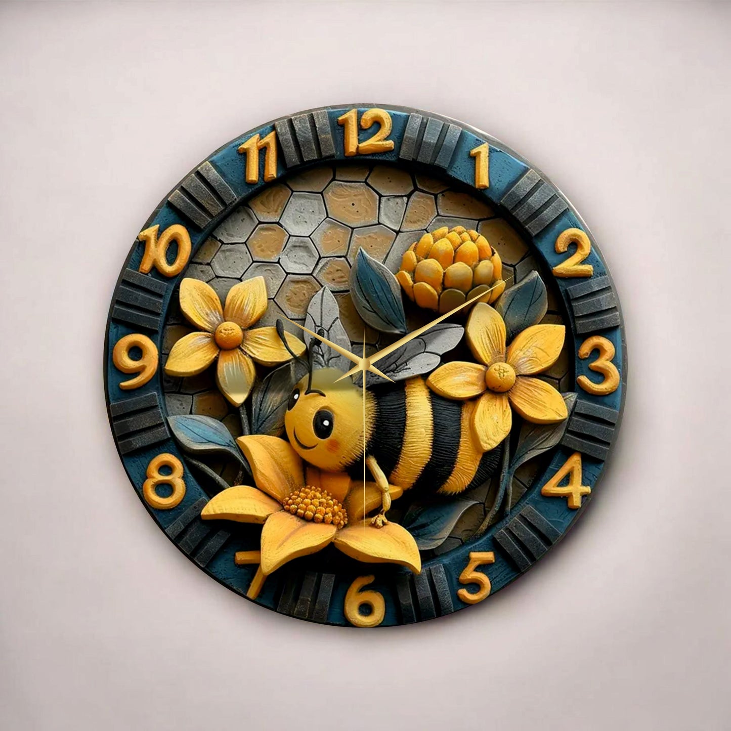 Kabartma Görünümlü Renkli Arı Çiçek Çocuk Desenli Sayılı Hediyelik Ahşap Sessiz Duvar Saati