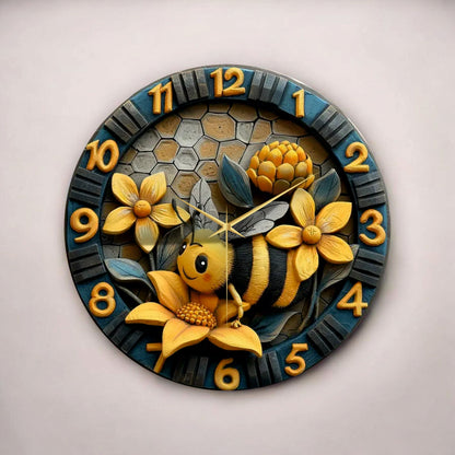 Kabartma Görünümlü Renkli Arı Çiçek Çocuk Desenli Sayılı Hediyelik Ahşap Sessiz Duvar Saati