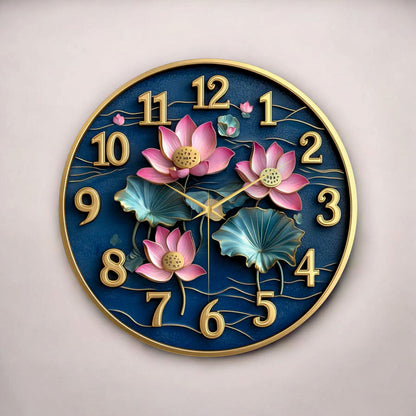 Renkli Baskı Çiçek Doğa Desenli Sayılı Hediyelik Ahşap Sessiz Tablo Duvar Saati