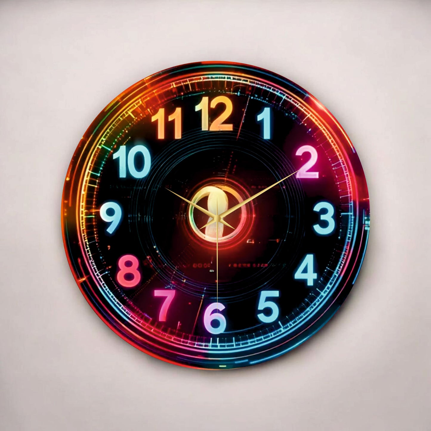 Dijital Görünümlü Neon Renkli Baskı Desenli Sayılı Hediyelik Ahşap Sessiz Tablo Duvar Saati