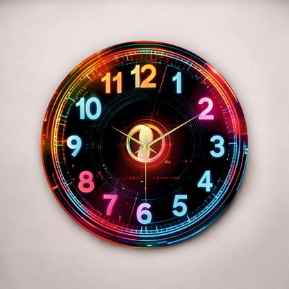 Dijital Görünümlü Neon Renkli Baskı Desenli Sayılı Hediyelik Ahşap Sessiz Tablo Duvar Saati