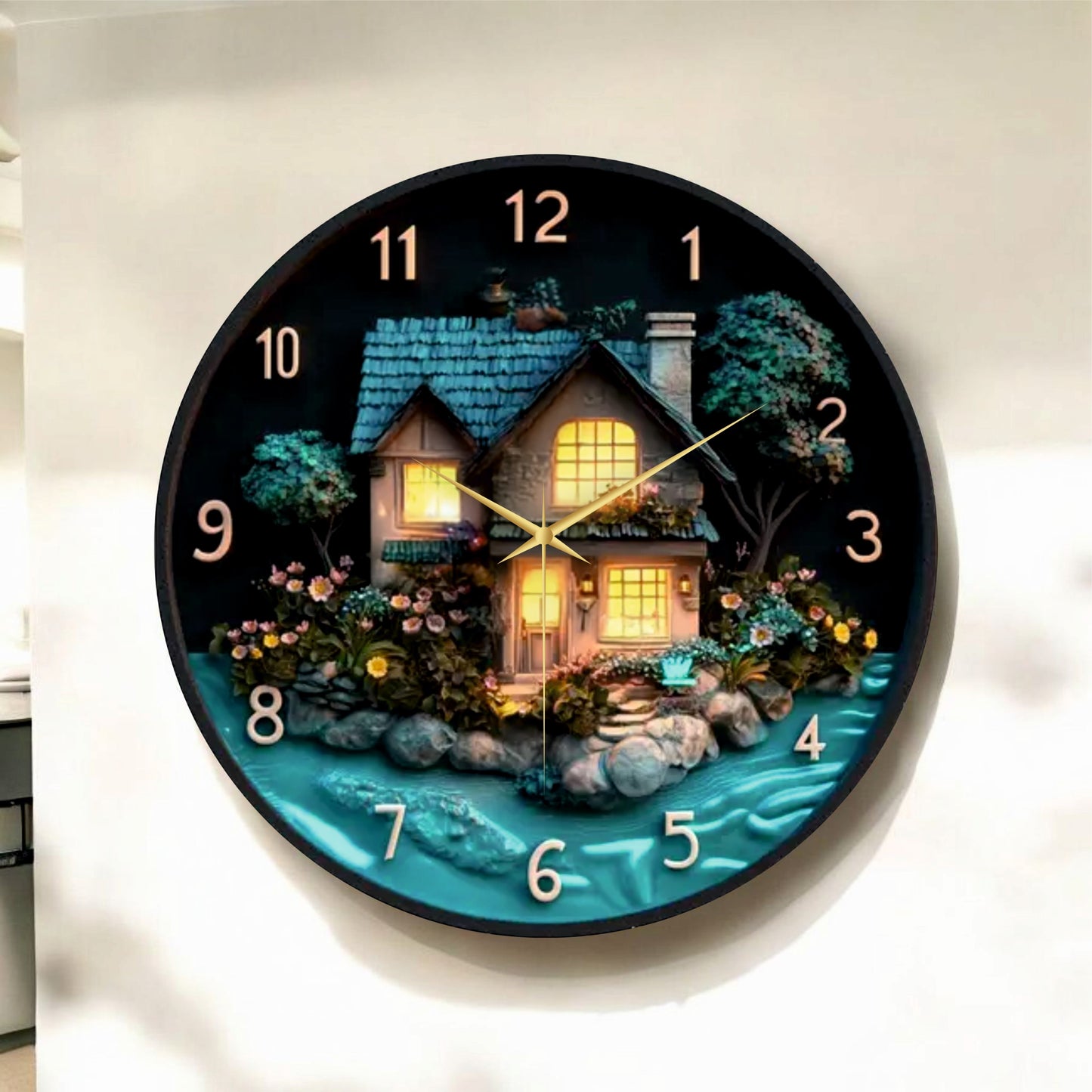 Renkli Baskı Desenli Sayılı Hediyelik Ahşap Sessiz Tablo Duvar Saati