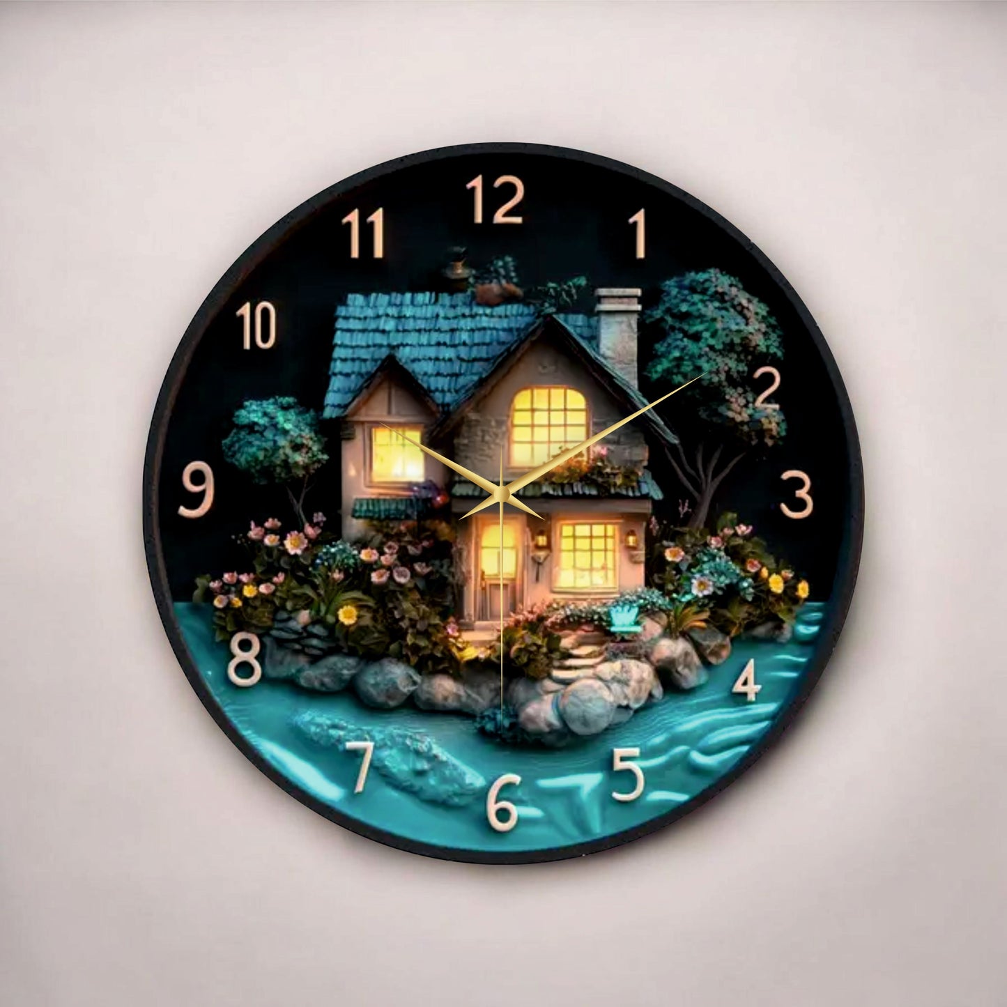 Renkli Baskı Desenli Sayılı Hediyelik Ahşap Sessiz Tablo Duvar Saati