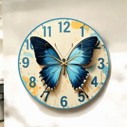 Renkli Baskı Kelebek Desenli Desenli Sayılı Hediyelik Ahşap Sessiz Tablo Duvar Saati