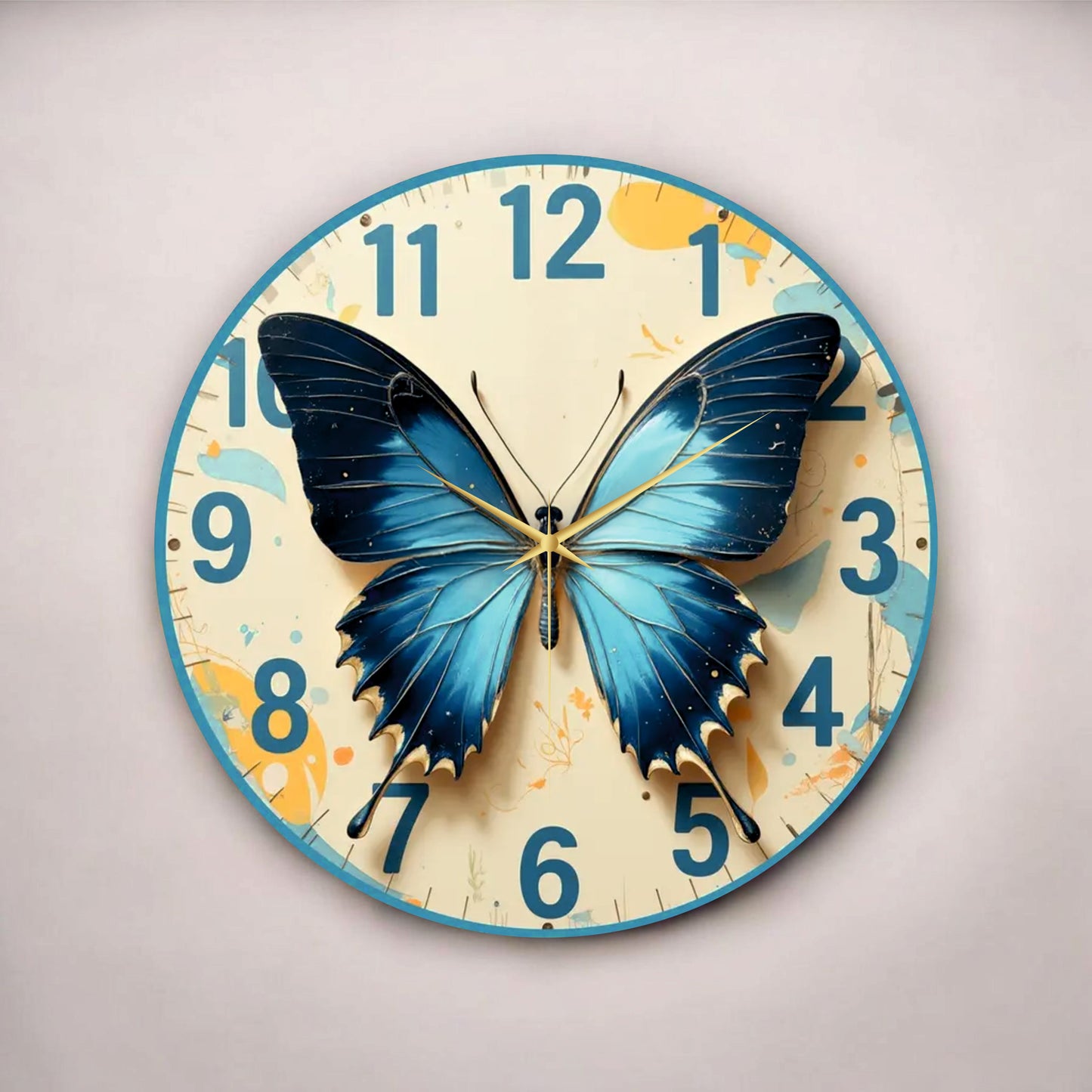 Renkli Baskı Kelebek Desenli Desenli Sayılı Hediyelik Ahşap Sessiz Tablo Duvar Saati