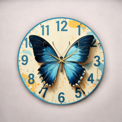 Renkli Baskı Kelebek Desenli Desenli Sayılı Hediyelik Ahşap Sessiz Tablo Duvar Saati