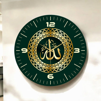 Allah Yazılı Renkli Baskı Desenli Sayılı Hediyelik Ahşap Sessiz Tablo Duvar Saati 50cm
