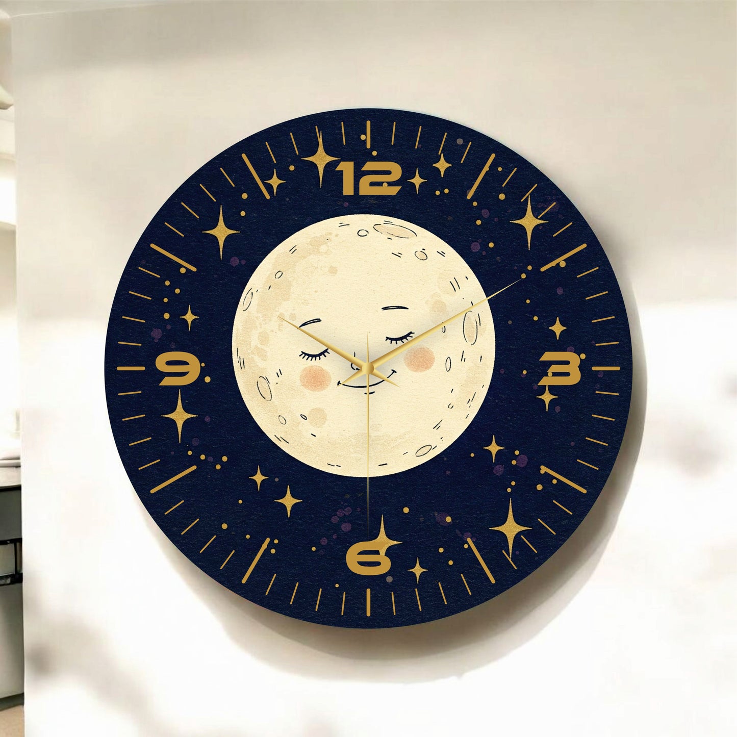 Renkli Baskı Ay Desenli Sayılı Hediyelik Ahşap Sessiz Tablo Duvar Saati