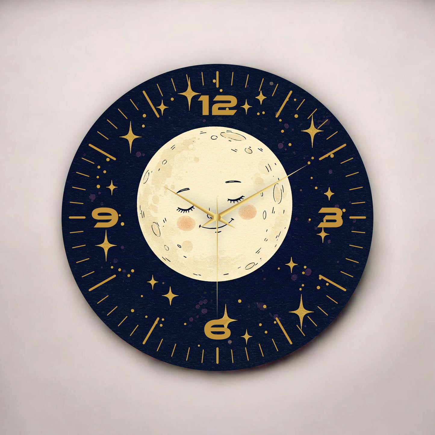 Renkli Baskı Ay Desenli Sayılı Hediyelik Ahşap Sessiz Tablo Duvar Saati