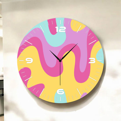 Renkli Baskı Desenli Sayılı Hediyelik Ahşap Sessiz Tablo Duvar Saati