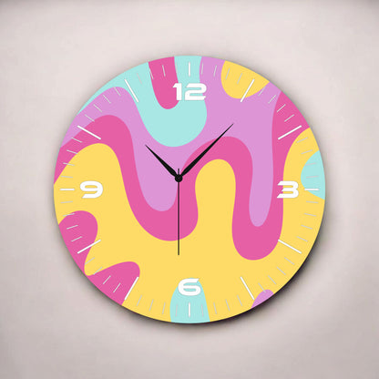 Renkli Baskı Desenli Sayılı Hediyelik Ahşap Sessiz Tablo Duvar Saati