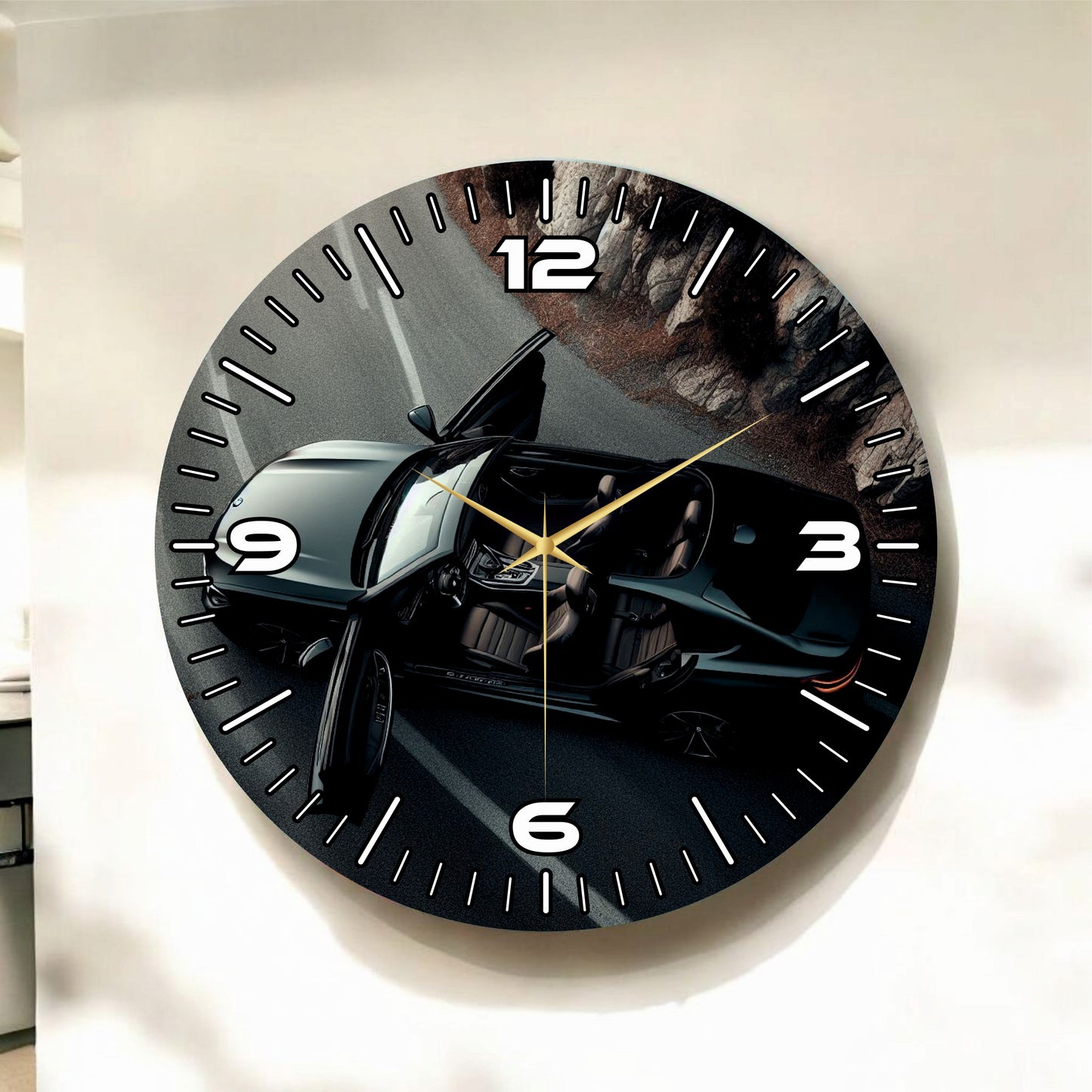 Renkli Baskı Araba Desenli Sayılı Hediyelik Ahşap Sessiz Tablo Duvar Saati