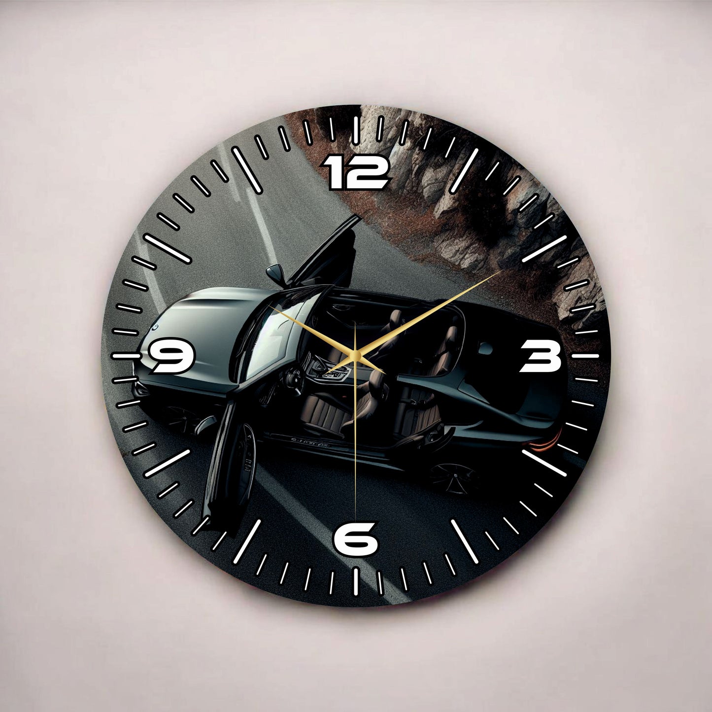 Renkli Baskı Araba Desenli Sayılı Hediyelik Ahşap Sessiz Tablo Duvar Saati
