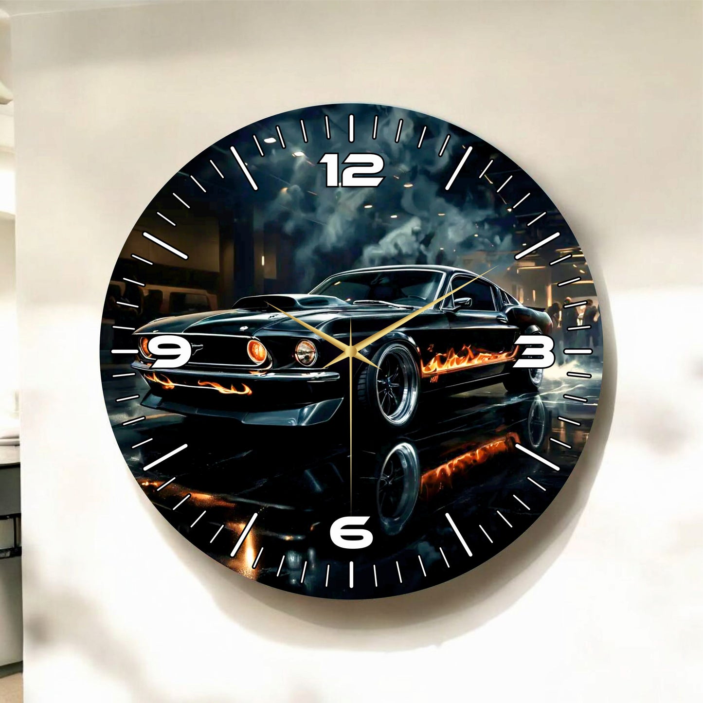 Renkli Baskı Araba Desenli Sayılı Hediyelik Ahşap Sessiz Tablo Duvar Saati