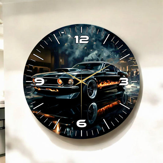 Renkli Baskı Araba Desenli Sayılı Hediyelik Ahşap Sessiz Tablo Duvar Saati
