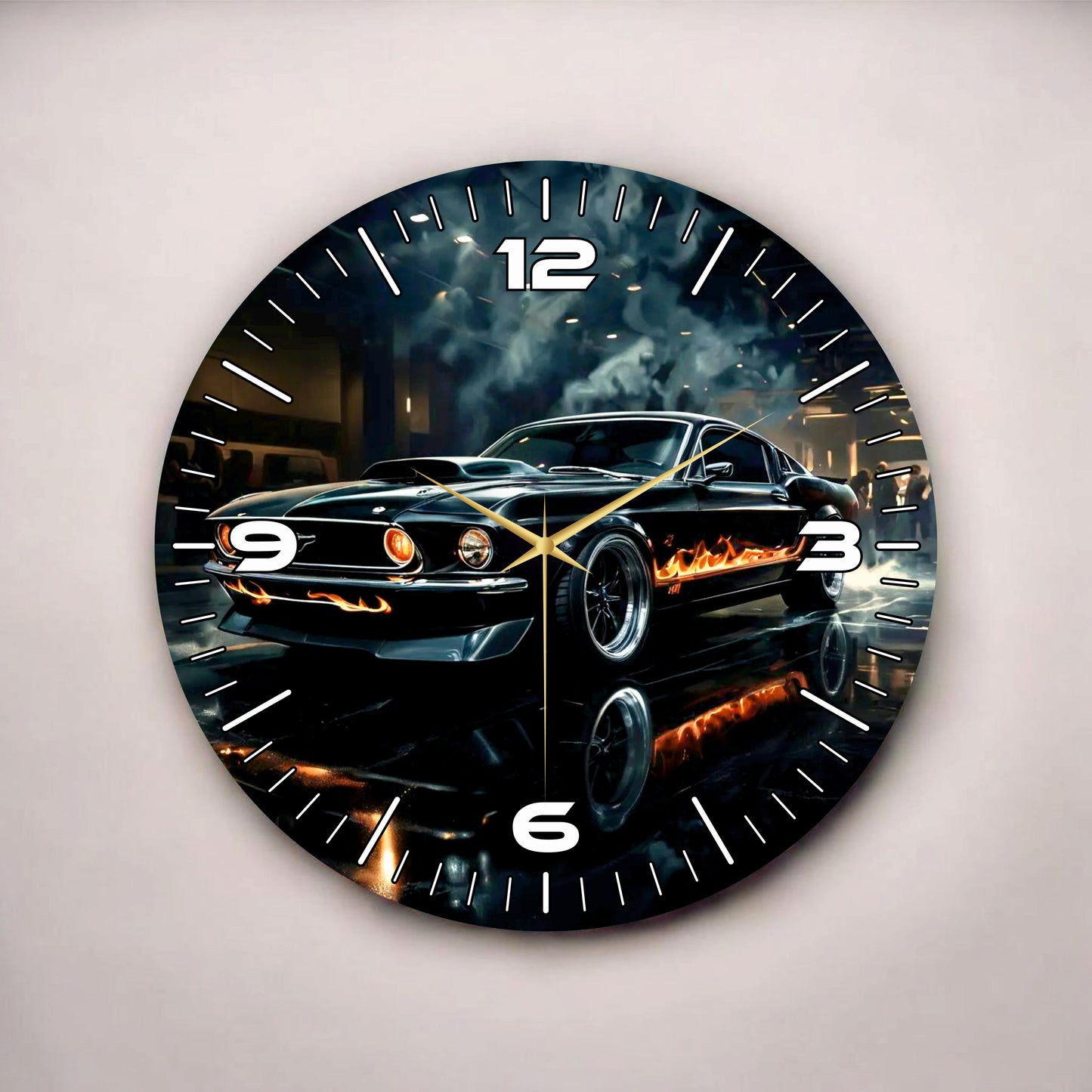 Renkli Baskı Araba Desenli Sayılı Hediyelik Ahşap Sessiz Tablo Duvar Saati