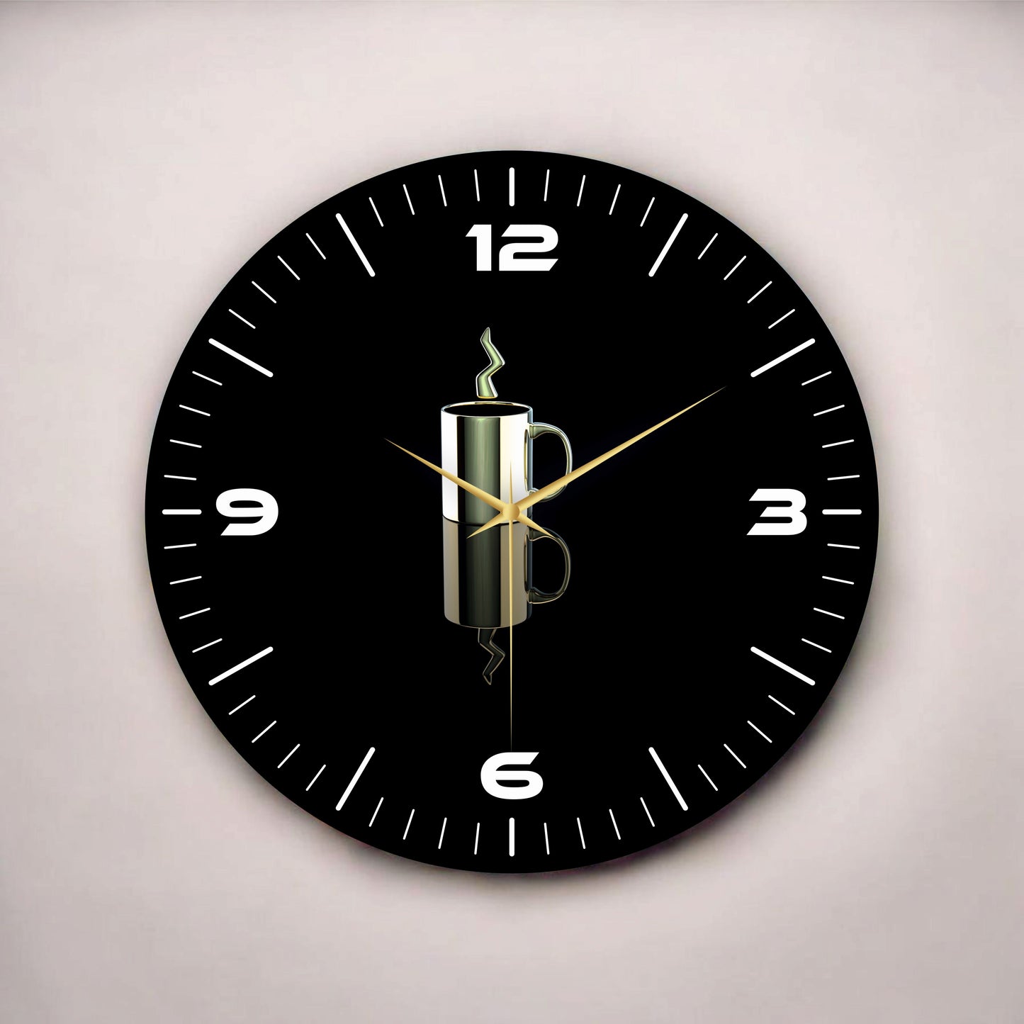 Renkli Baskı Kahve Fincan Desenli Sayılı Hediyelik Ahşap Sessiz Tablo Duvar Saati