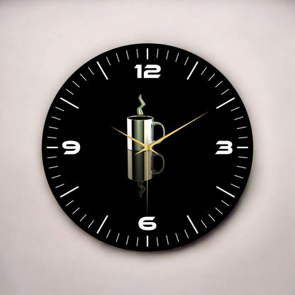 Renkli Baskı Kahve Fincan Desenli Sayılı Hediyelik Ahşap Sessiz Tablo Duvar Saati