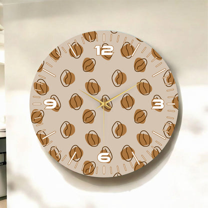 Renkli Baskı Kahve Desenli Sayılı Hediyelik Ahşap Sessiz Tablo Duvar Saati